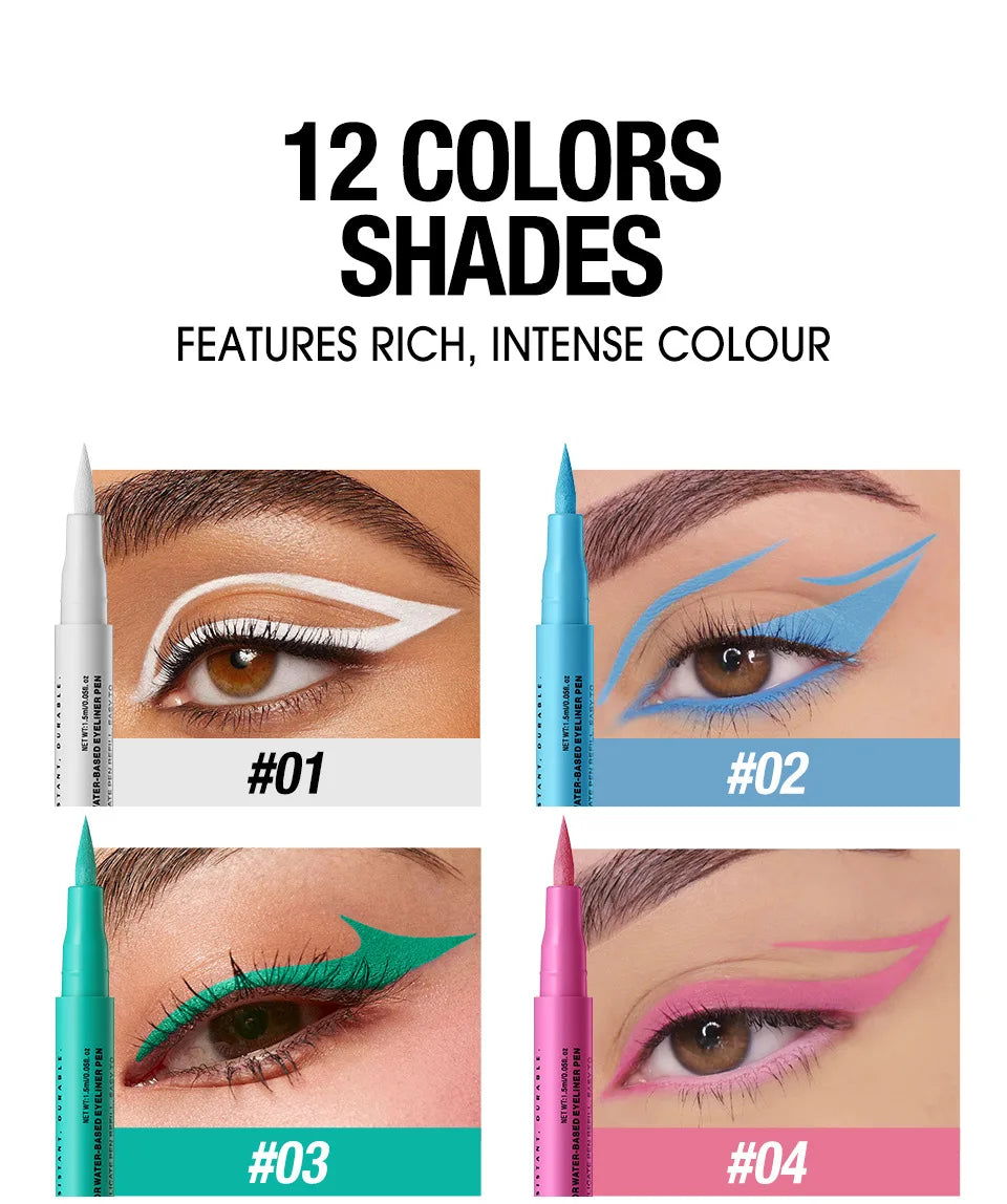 Matte Dark Purple Red Eye Liner Makeup White Liquid Eyeliner Quick-Drying Waterproof Eyeliner Pencil Long-Lasting 12 Color Eyes