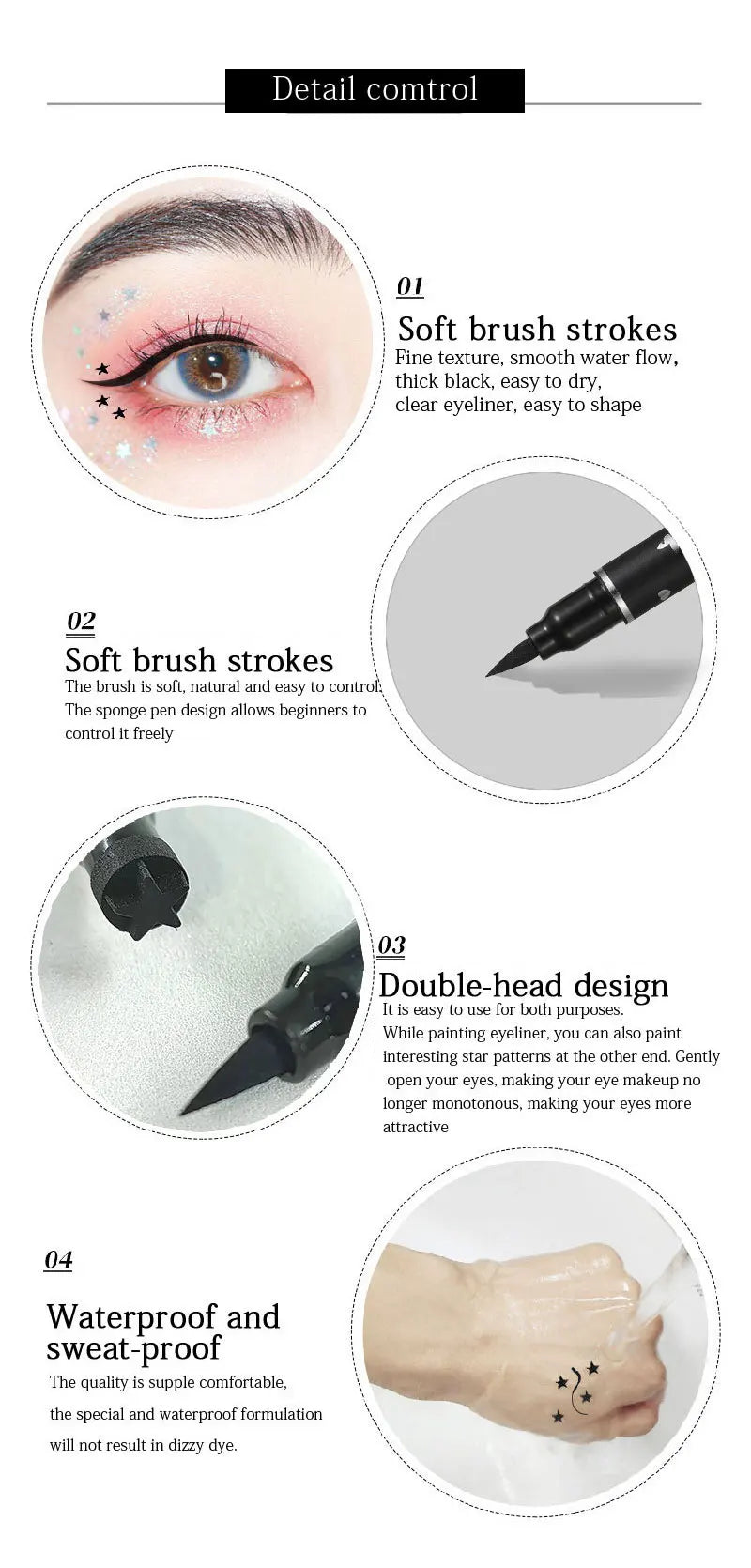 Double-Ended Stamp Eyeliner Waterproof Non-Smudge Eyeliner Liquid Pen Quick-Drying Waterproof Sweat-Proof Not Easy to Smudge Eyeliner Stamp Eyeliner Liquid