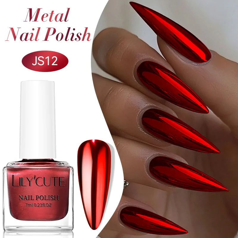 LILYCUTE 7ml  Mirror Metallic Nail Polish No Need of UV LED Lamp Nail Supplies Vernis Red Purple Mirror Effect for Nails