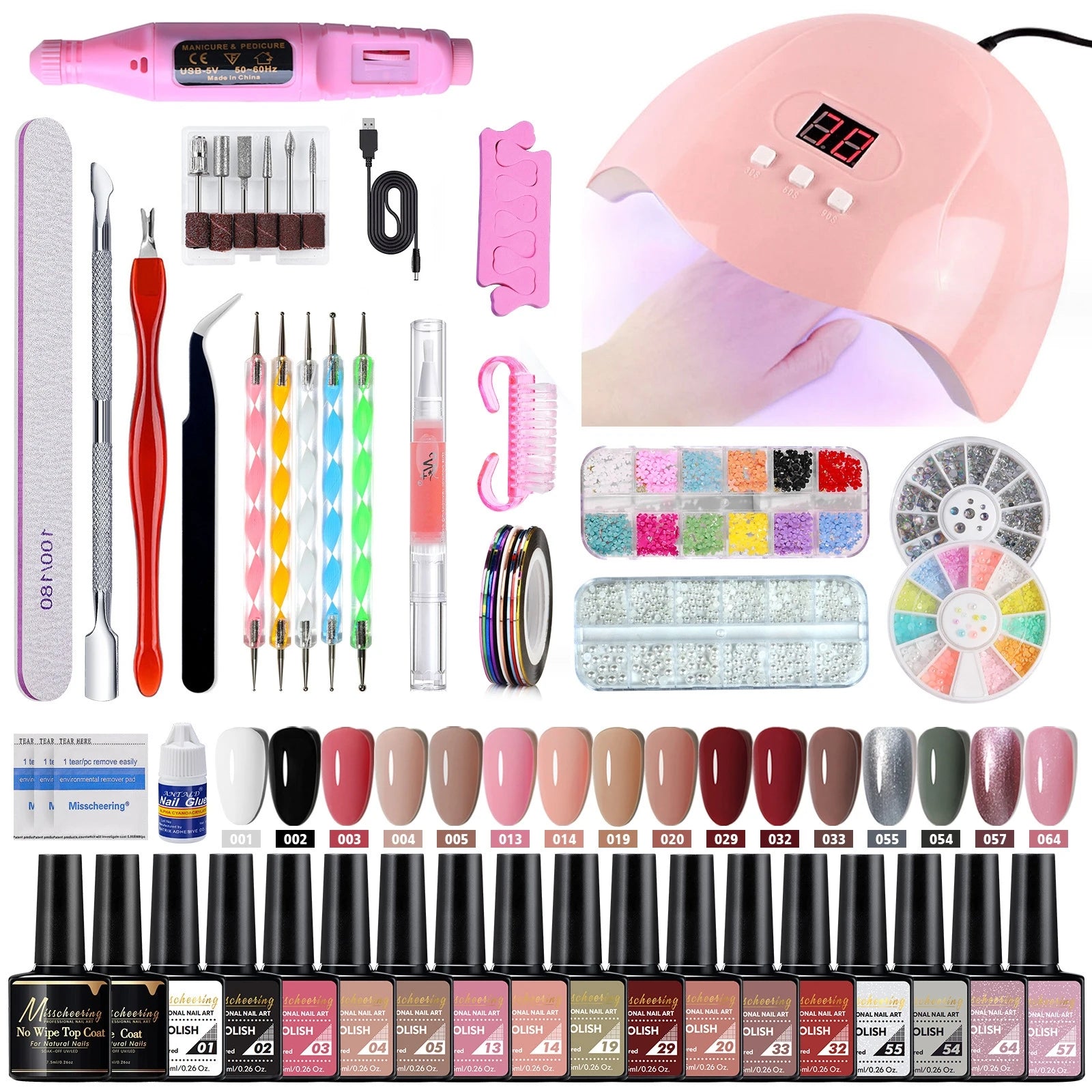 Gel Polish Set Nail Art Kit with UV LED Lamp - Complete Beginner Manicure Tools Kit Including Drill and Brushes for DIY Salon