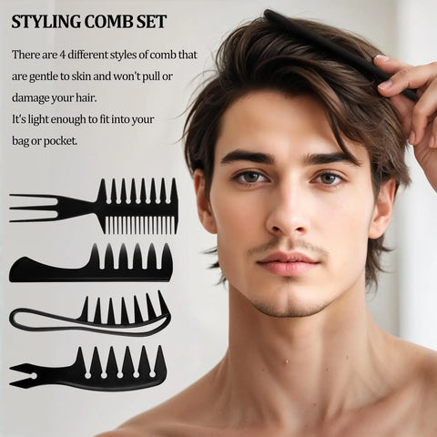 4Pcs Styling Comb Set for Men Hair Styling - Wide Tooth Comb  Hair Pick Texture Comb Slicked-back Undercut  Anti Static Comb