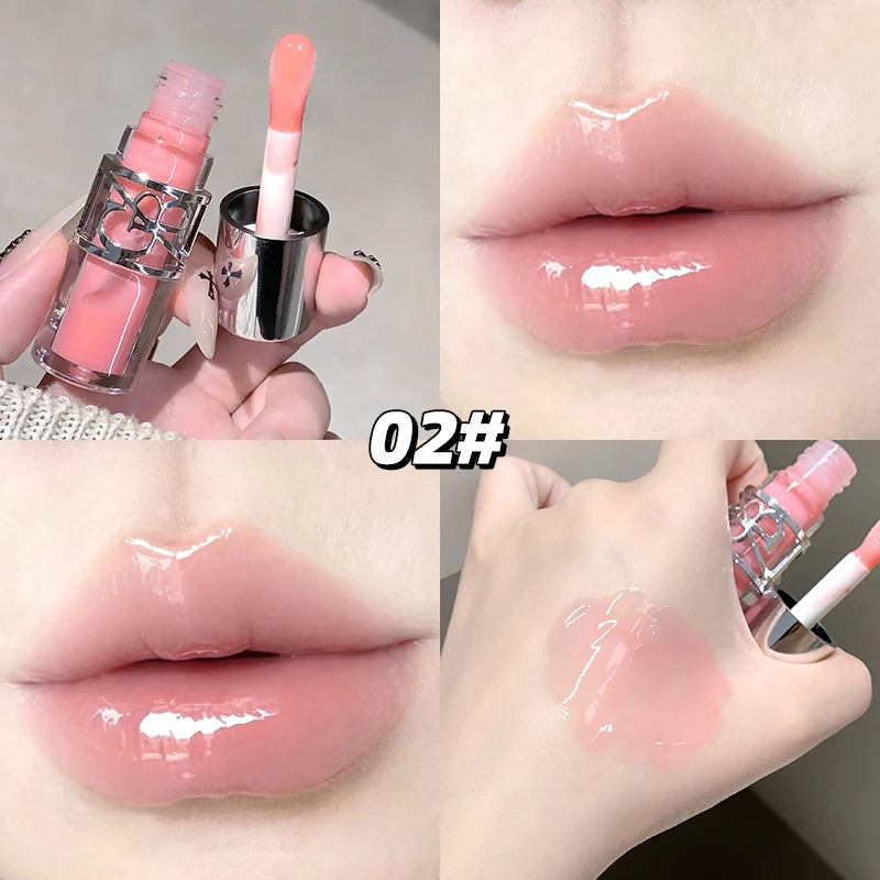 Gege Bear Glittering Mirror Lip Glaze, Watery Shimmering Light Lip Gloss Makeup 8 Colors, Hydrating Moisturizing, Long Lasting