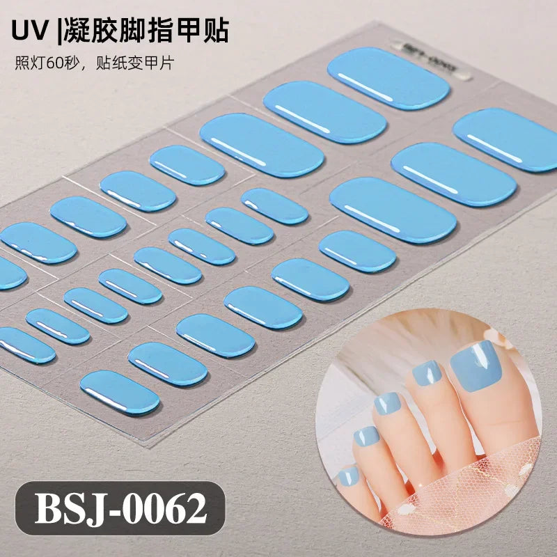 26Tips French Leopard Print UV Gel Toenail Sticker Bronzing Dye Gradient Cross-border Semi Baked Gel Nail Sticker UV Lamp Needed