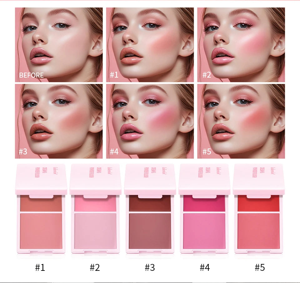 Lakerain 2in1 Cream & Powder Blush Palette Natural Long-lasting High Pigment Blush Makeup Pan Clear Vitality Girl Blush Palette