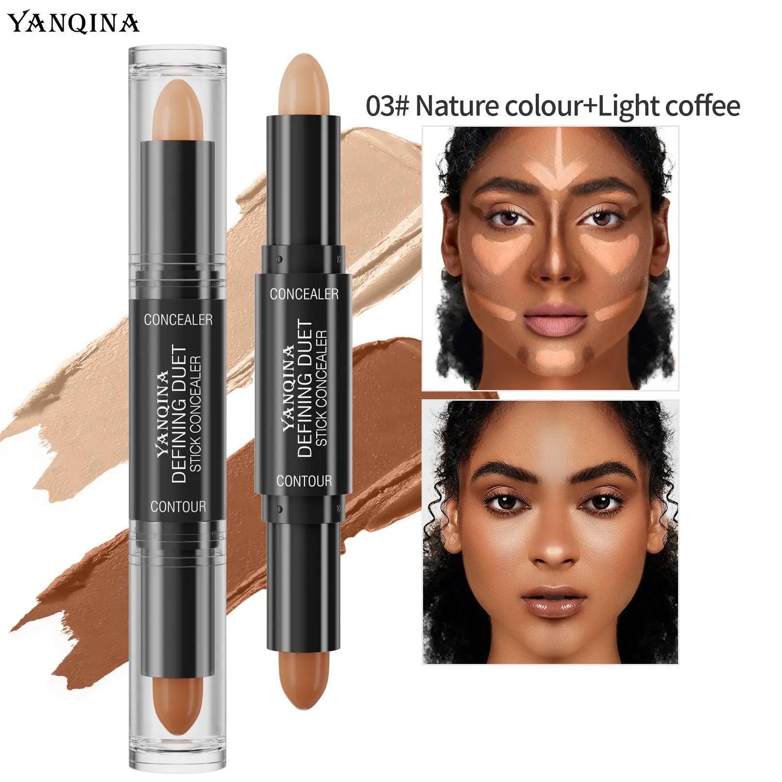 YANQINA Double-heads Contour & Highlight  Stick Sculpted Shading and V-Shape Facial Sculpting Two-in-one Concealer Pen Makeup