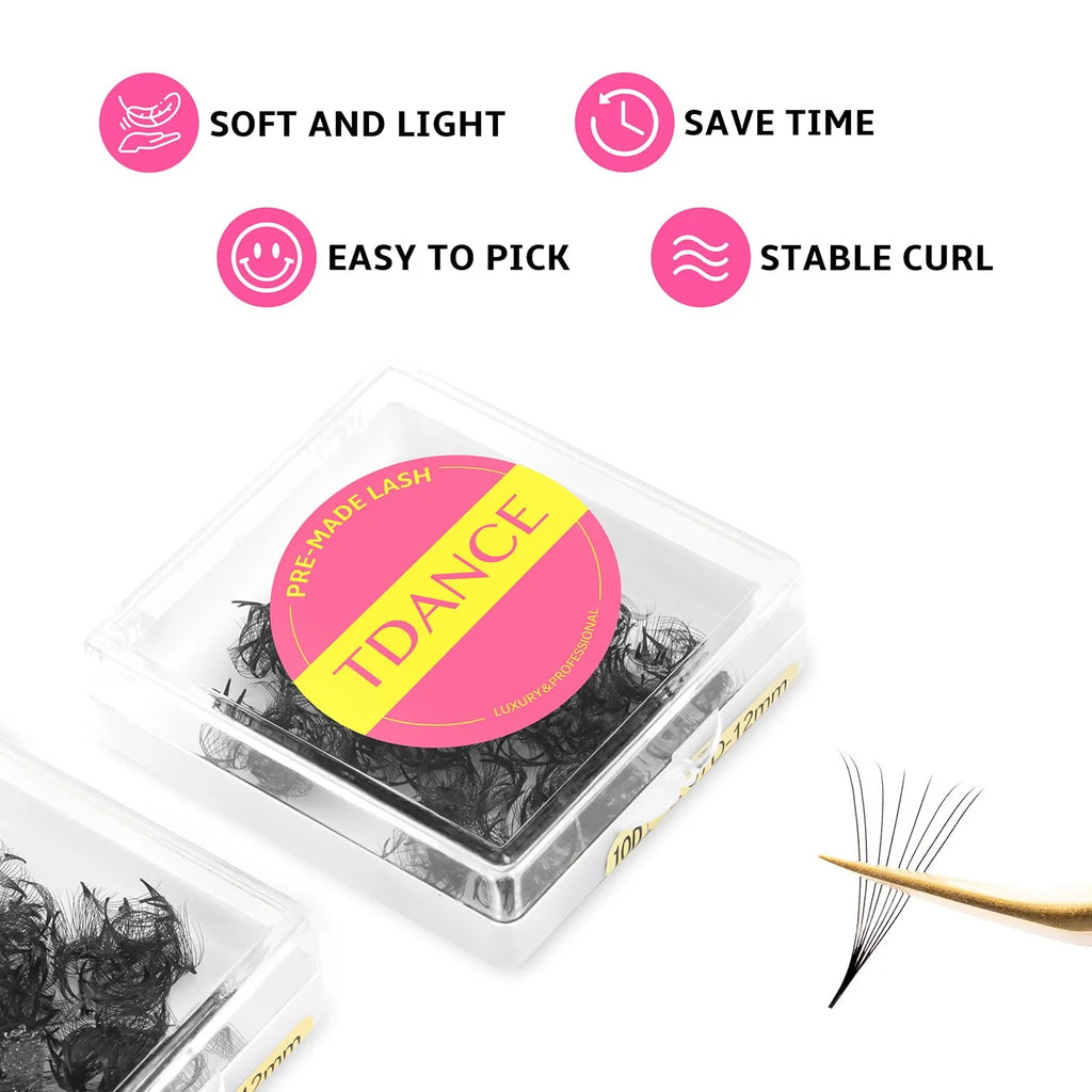 TDANCE 500 Fans Loose Fan Lashes Eyelash Extensions 5D 6D 8D 10D Pointy Base Premade Medium Stem Sharp Thin Russian VolumeLash