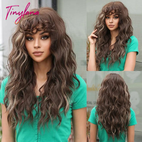 Long Curly Green Wave Synthetic Wigs with Bangs for Women Christmas Grass Green Cosplay Wigs Daily Natural Hair Heat Resistant