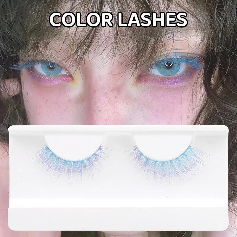 1 Pair Colored Lash Blue Fluffy Strip Lashes Natural Fake Lash Cosplay Makeup Wholesale Color Extension Eyelashes Colorful