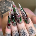 24pcs Sliver Spider Design Fake Nail Halloween Gothic Punk False Nail Tips Wearable European Heavy Metal Almond Press on Nails