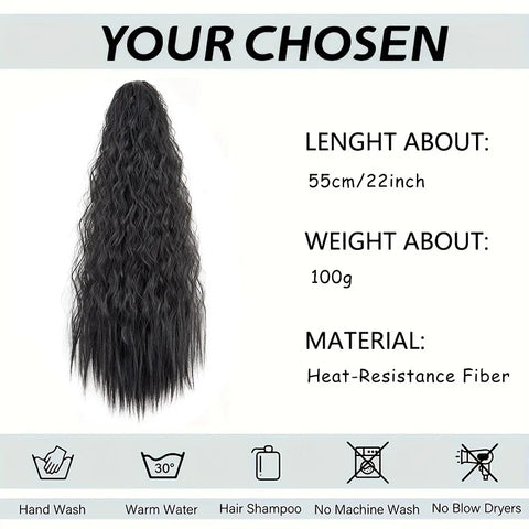 22Inch Synthetic Long Kinky Wave Curly Drawstring Clip in Ponytail Hair Extension High Temperature Fiber Hairpiece for Women