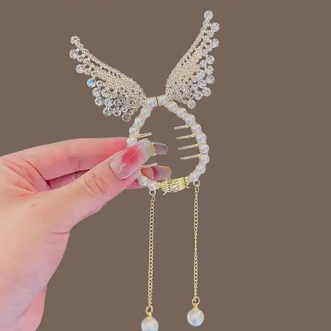 Flower Tassel Hair Clip Women Ladies Butterfly Rhinestone Pearl Metal Hair Claw Round Bun Ponytail Holder Hair Accessories