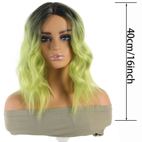 Spooky Chic Green Wig with Bangs Heat Resistant Synthetic Hair for Halloween Christmas Cosplay Rose Net Cap