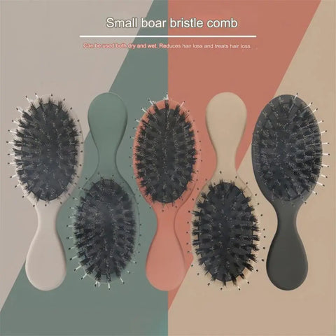 Portable Mini Paddle Brush Pig Bristle Matte Pocket Wet Brush Lightwear Frosted Hair Comb Holiday Vocation