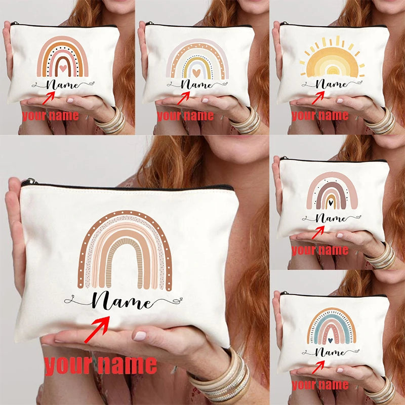 Rainbow Teacher Custom Name Makeup Bag Personalized Graduation Gift for Teachers Pencil Case Back To School Gift Women Purse