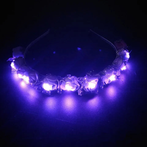 Luminous Rose Flower Headband LED Light up Wreath for Women Girl Bridal Wedding Party Hairband Christmas Valentine's Day Gifts