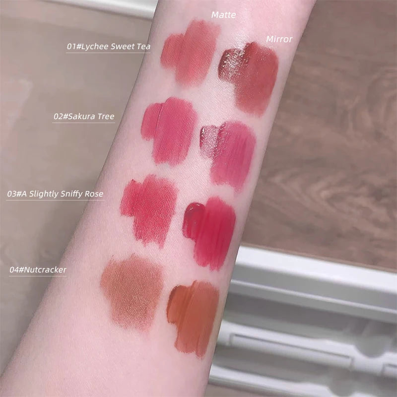 Heart Shape Glossy & Matte Lip Gloss Set Water Light Velvet Fog Labial Combination Mirror Moisturizing Plump Lips Makeup 2pc/Box