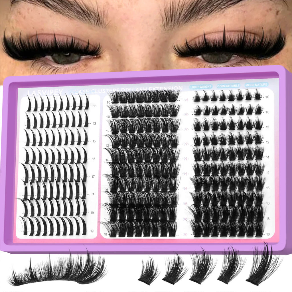 LASVIREY Lash Clusters DIY Spiky Cluster Lashes Mixed Styles Fluffy Volume Clusters Lashes Fluffy Individual Eyelashes Extension