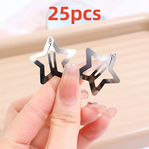 10/25/50/100/200pcs Y2K Silver Star Hair Clips for Girls Metal Snap Clip Hairpins Barrettes Hair Grip Jewel Hair Accessories