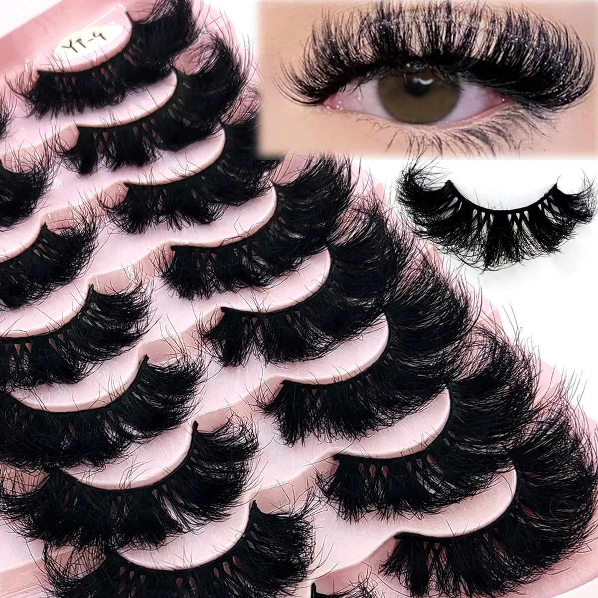 HBZGTLAD 5/8 Pairs of Natural Russian Striped Mink Lashes 3D False Lashes Volume Wavy False Lashes Eyelash Extensions Makeup