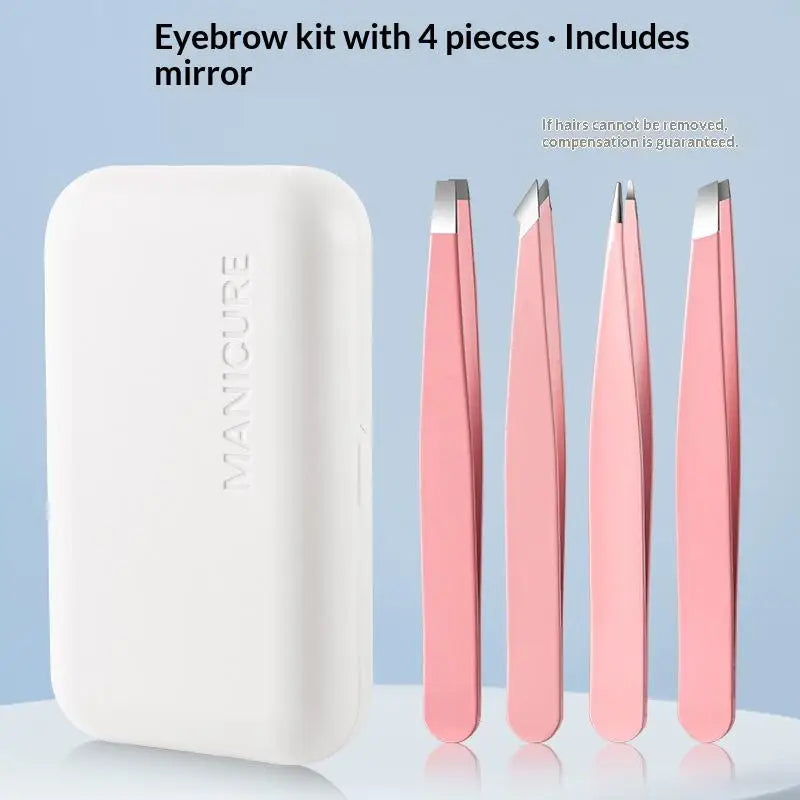 4 Pcs Stainless Steel Eyebrow Clip Tweezers Set Eyebrow Tweezers Eyebrow Trimming Set Beauty And Grooming Tools With Mirror Case