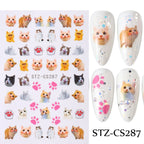 Lovely Dog Cat Animal Bunny 3D Korean Cartoon Scrawl Relief Self Adhesive Nail Art Stickers Cute Pretty Puppy Kitty Star Manicur