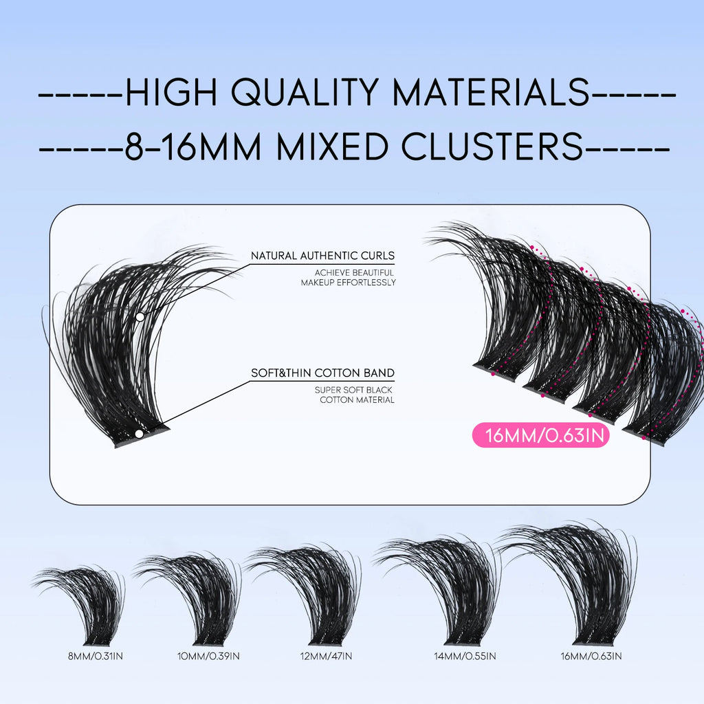GROINNEYA Lash Clusters Kit With Waterproof Strong Hold DIY Lash Extension Kit Lash Bond And Seal And Eyelash Tweezers Makeup