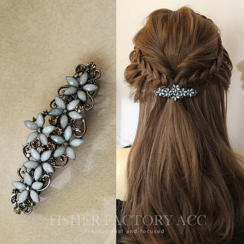 The new Korean version of the crystal flower spring hairpin elegant rhinestone wild ponytail hairpin women's hair accessories