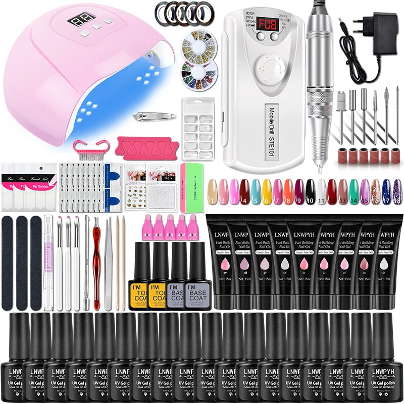 Manicure Set for Nail Extensions Gel Nail Polish Set 54W/36W LED Nail Lamp Nail Tools Set Quick Building Poly Nail Gel Set