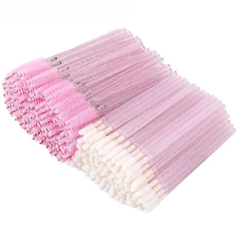 100pcs Disposable Makeup Brush Kit Crystal Mascara Wand Spoolies Lipstick Lip Gloss Applicator for Eyebrow Eyelash Extension