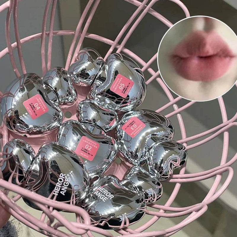 Peach Heart Silky Matte Lipstick Velvet Matte Blush Lip Gloss Face Liquid Pink Lip Tint Cream Pigment Long Lasting Lips Makeup