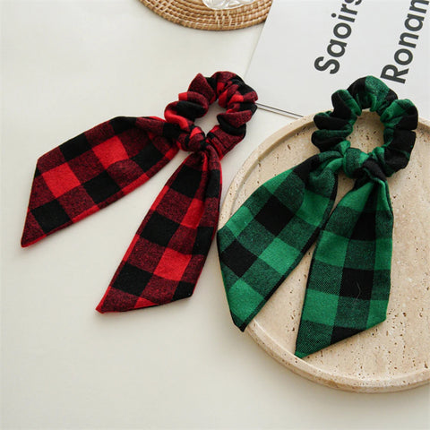 Ponytail Ribbon Hair Tie Santa Claus Elastic Hair Band Christmas Style Plaid Scrunchies Simple Fashion DIY Hair Accessories