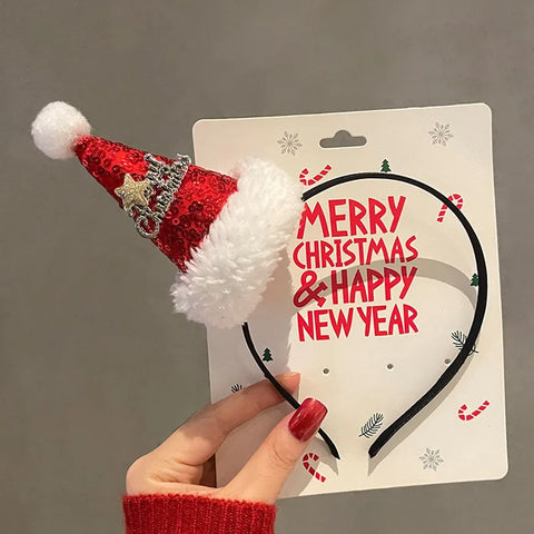 Cartoon 3D Spring Christmas Headband Christmas Hat Fluffy Plush Children Headwear Deer Ear Hair Clip Xmas Hair Accessories