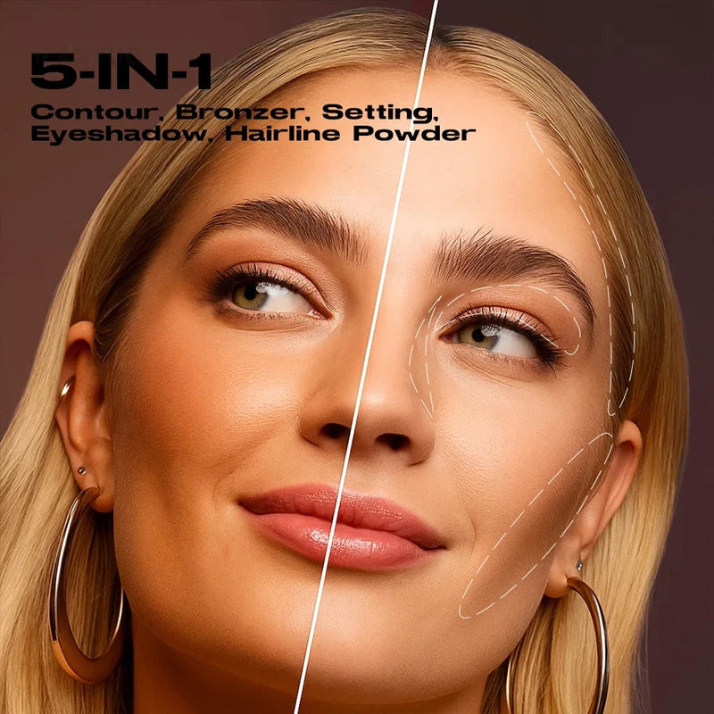 Waterproof Contouring Powder Palette Matte Finishing Bronzer Hairline Modify Nose Shadow Buildable Coverage for All Skin Tones