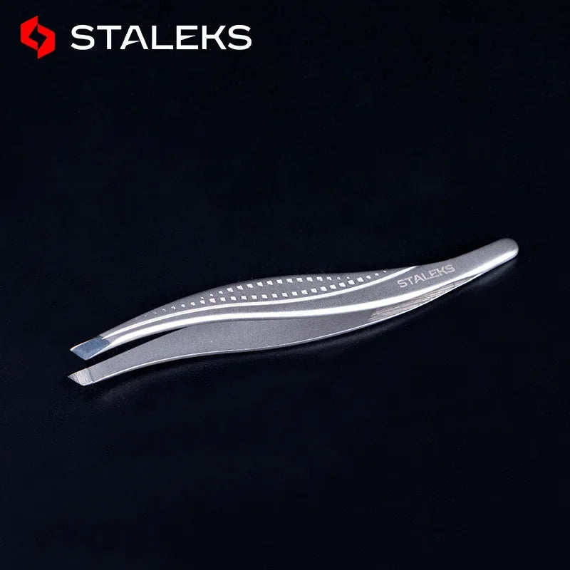 STALEKS TC-12/3 High Precision Eyebrow Tweezers Stainless Steel Slant Tip Tweezers Makeup Tool Hair Removal Tweezer with Storage