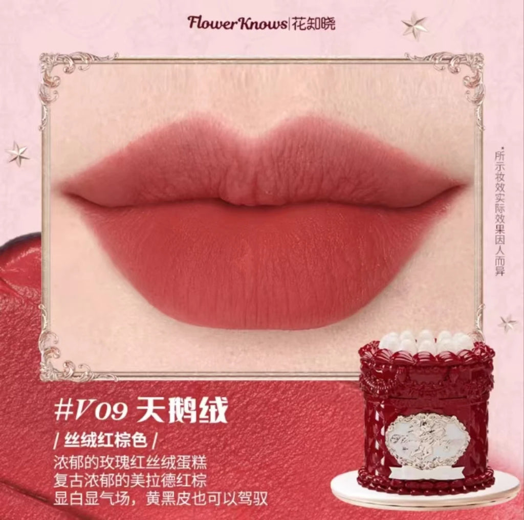 Flower Knows Strawberry Cupid Lipmud Cake Lipstick Velet Matte Lip Cream Soft Mist High CoverageMakeup Smooth Preventing Fading