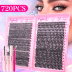 720/200pcs eyelash Extension Kit Fluffy Eyelash Extension kit with Lash Bond and Seal Lash Tweezers Thick Lash Clusters Wispy