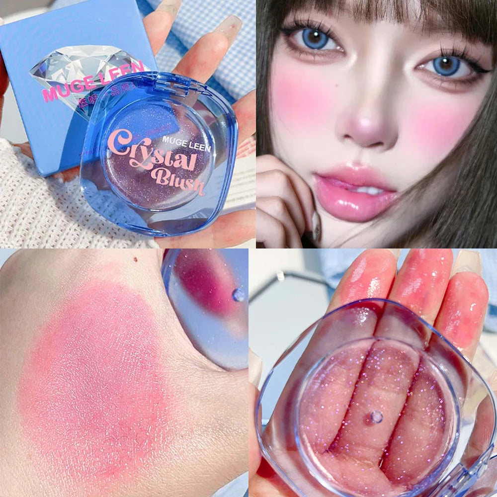 Transparent Crystal Warm Color-changing Blush Palette Makeup Jelly Tint Lip Cheek Moisturized Long-Lasting Shimmer Blusher Cream