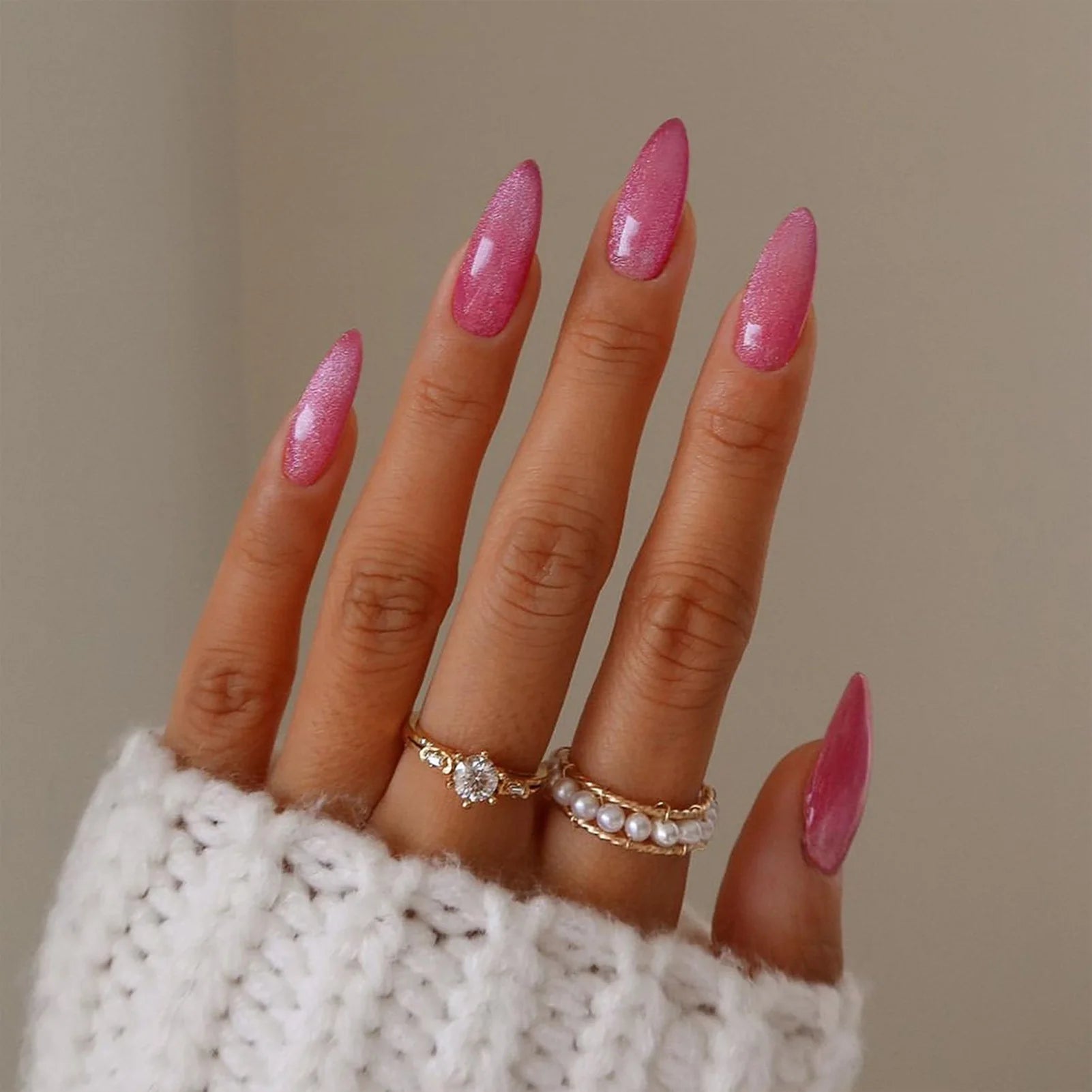 24pcs Pink Cat Eye Press on Nails Ins Glitter Artificial Nail Patch For Lady Women Manicure Nails Supplies Detachable Fake Nails