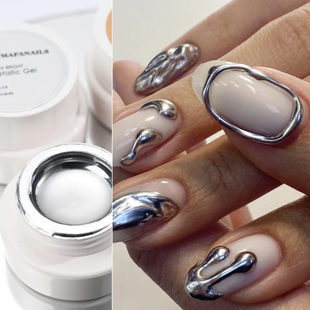 5/7/8/10ml Metallic Gel Gold Mirror Effect Gel Nail Polish French Design Line Flower Drawing Gel Nail UV Soak Off Polish Varni