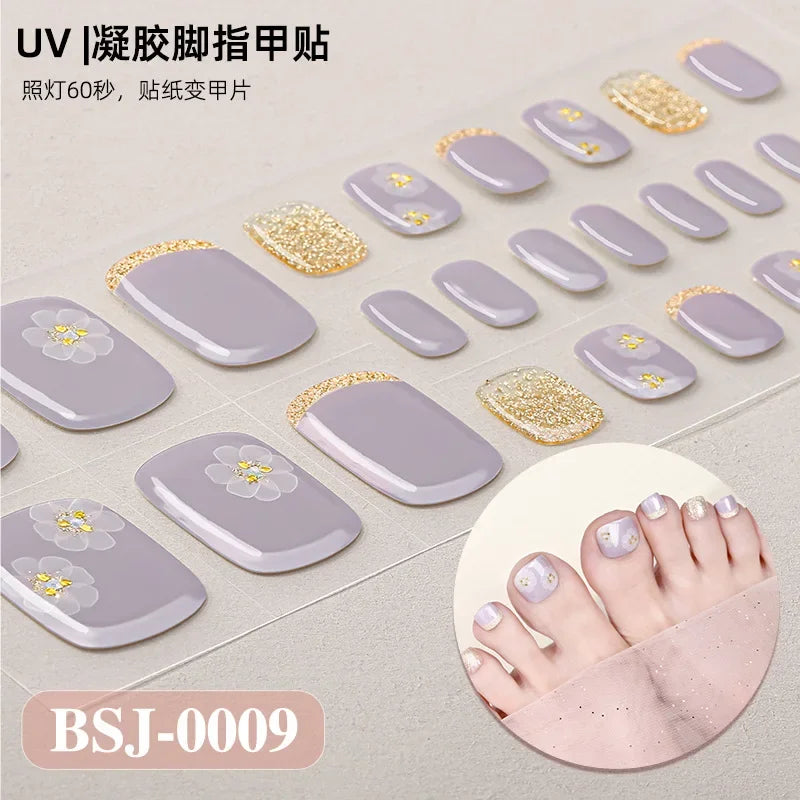 26Tips French Leopard Print UV Gel Toenail Sticker Bronzing Dye Gradient Cross-border Semi Baked Gel Nail Sticker UV Lamp Needed