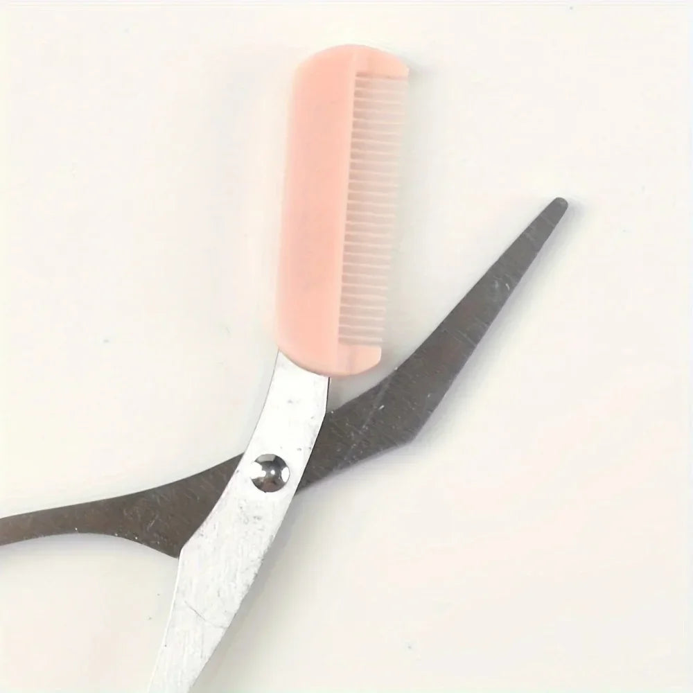 Stainless Steel Eyebrow Trimming Scissors with built-in Comb Precise Grooming Tool Creating Perfect Eyebrows Pink/White/Black