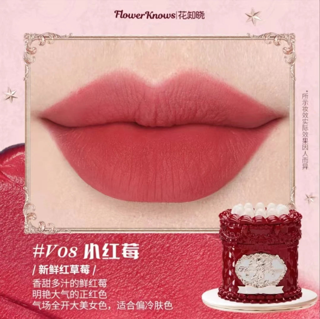 Flower Knows Strawberry Cupid Lipmud Cake Lipstick Velet Matte Lip Cream Soft Mist High CoverageMakeup Smooth Preventing Fading