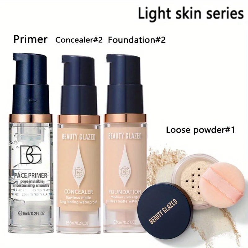 4pcs/set Magic Face Makeup Kit Natural Moisturizing Primer Long Lasting Waterproof Concealer Foundation Travel Face Makeup Set