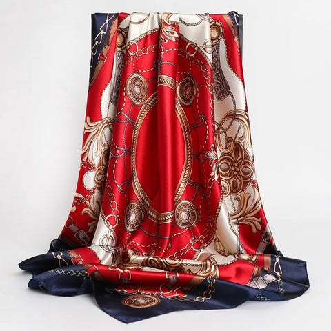 90*90cm Square Silk Scarves Women Hijab Shawls Fashion Print Kerchief Femme Head Scarf Foulard Bandana Beach Pareo