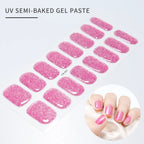 16Tips French Black Semi-Cured Nail Stickers With Glitter Long-Lasting UV Gel Nail Polish Wraps Full Cover Nail Art Decals Patch
