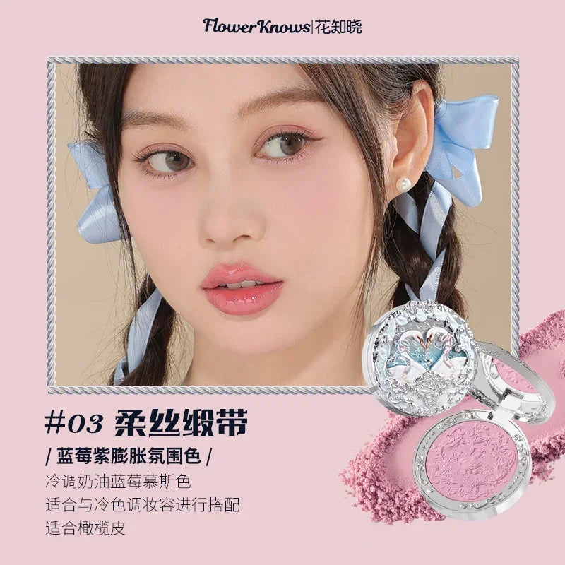 Flower Knows All series Swan Ballet Velvet Embossed Blush Matte Makeup Pressed Blusher Powder Pallet Women Gift Set