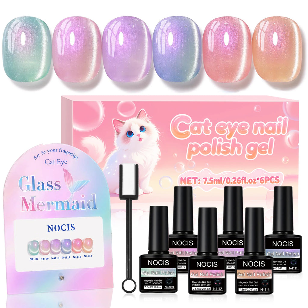 NOCIS Bottle Fruit Cat Eye 6-color Set -- Ultra Bright Cat Eye Nail Kit, 6 Colors of Magnetic Gel Polish Stylish Salon