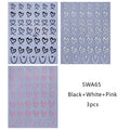 3pcs Valentine's Day Nail Art Stickers 3D Black White Pink Lines Love Heart Nail Decals DIY Adhesive Slider Manicure Decorations