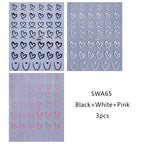 3pcs Valentine's Day Nail Art Stickers 3D Black White Pink Lines Love Heart Nail Decals DIY Adhesive Slider Manicure Decorations