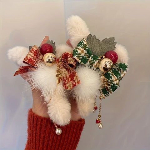 1/2pcs Elegant Christmas Plush Bow Tassel Hair Claw Clips for Women-Holidays, Christmas Day, Thanksgiving Gifts